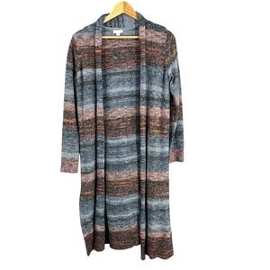 J Jill XS Duster Cardigan Sweater Striped Knit Open Front Multicolor Boho Casual